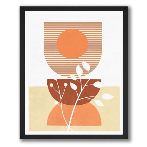 ALPINE INK CO. Abstract Botanical Poster with Frame - Geometric Sun And Leaf Artwork - Modern Minimal Earth Tone Style - Living Room Office Wall Decor - 8x10 Black Framed Print