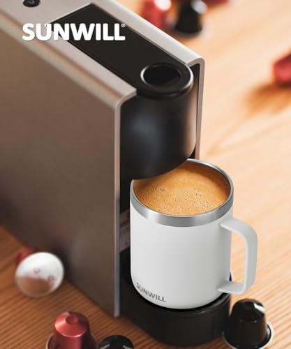 Image of SUNWILL 14 oz Coffee Mug, Vacuum Insulated Camping Mug with Lid, Double Wall Stainless Steel Travel Tumbler Cup, Coffee Thermos Outdoor, Powder Coated White