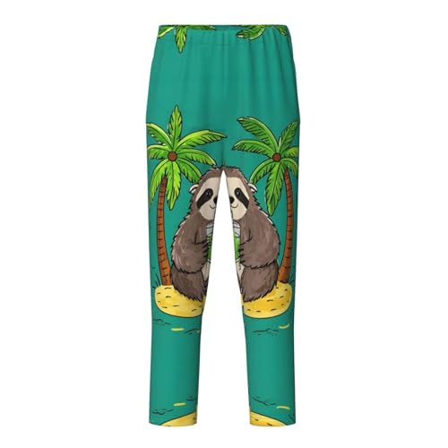 Pajama Pants Pajama Bottoms with Elastic Waistband Sleepwear Lounge Pants, Sloths Drinking Palm Trees