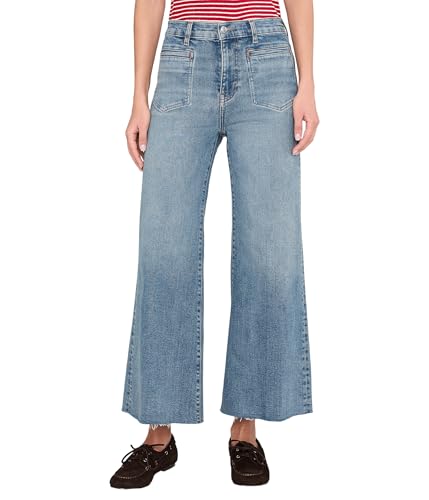 Madewell Womens Patch Pocket Flared Wide Leg Jeans with Raw Hem in
