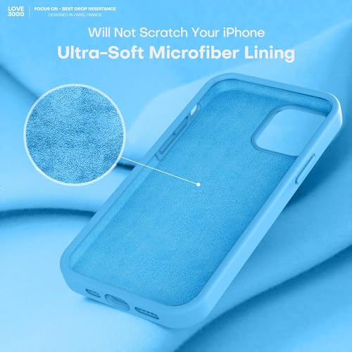 Image of LOVE 3000 Designed for iPhone 12 Case /iPhone 12 Pro Case, Premium Silicone with [Soft Anti-Scratch Microfiber Lining] Shockproof Protective Phone Case for Men Women Girls 6.1 inch, Blue