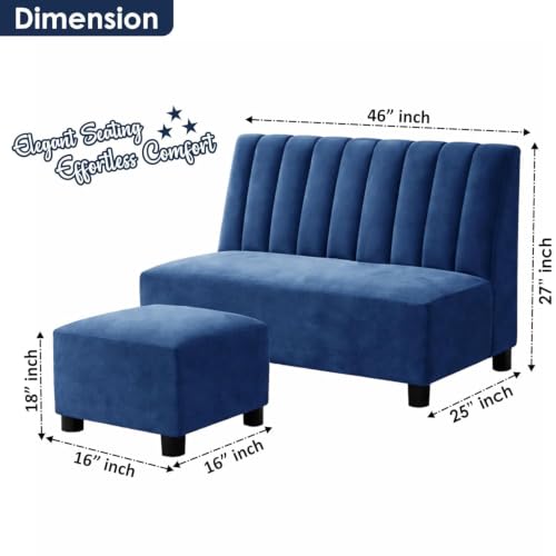 Image of Rosebell Sofa Set with Ottoman Combo 2 Seater Sofa Set with Matching Footrest for Living Room & Bedroom,Office, Guest Room - Blue Color