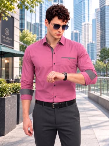 Image of Diverse Men's Cotton Shirt for Men | Regular Fit Full Sleeve Solid Casual Shirt with Spread Collar, Stylish Pocket Design, Standard Length | Formal Office Wear