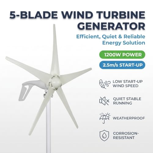 Generador Eólico 1200W, Kit Turbina de Viento 12V/24V con Controlador de Carga, Velocidad de Inicio 2.5m/s, Salida DC27–54V miniatura 5