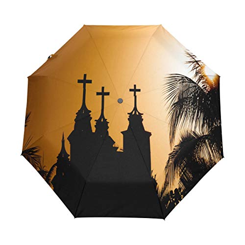 Easter Church Belief Wallpaper 3 Folds Auto Open Close Anti-UV Umbrella