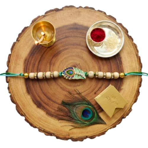 Image of Original Tulsi Rakhi for Brother | Handmade Natural Tulsi Beads Rakhi | Sacred Raksha Bandhan Rakhis for Boys | Traditional Spiritual Rakhi Gift