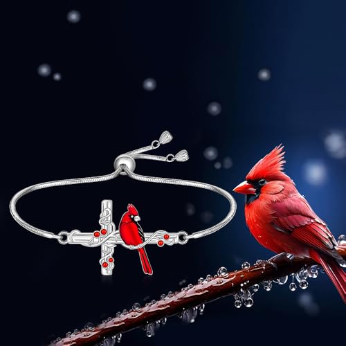 Red Cardinal Bracelet for Women Sterling Silver Cross Cardinal Bracelets Memorial Sympathy Bird Jewelry Charms Christmas Mothers Day Gifts2
