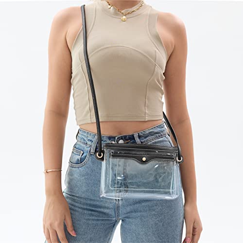 Women's Clear PVC Cross Body Bag Pocket Shoulder Bag with Vegan Leather Trim Transparent Zipper Purse Stadium Approved4