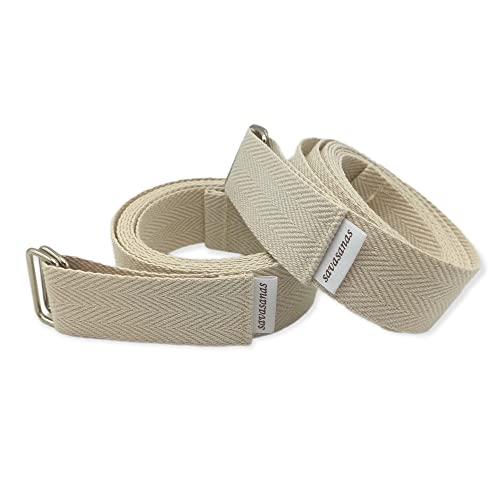 savasanas Cinghia per Lo Yoga 100% Cotone 2023 - Cinghia per Yoga Spessa e Morbida per Stretching - con Doppia Chiusura in Metallo [250 x 4 cm] [Confezione 2 unità] - Fatta a Mano in Barcellona