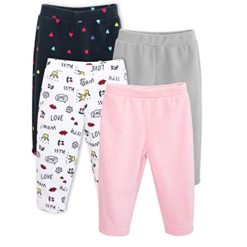 GLASH Kids Baby and Toddler Boys Girls Unisex 4-Pack Fleece Pants , Real Girl, 24 Months