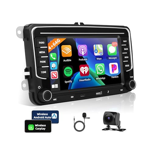 Motorsi [4G+64G] Autoradio Carplay per VW Golf 5 6 Polo Touran Tiguan con Wireless Android Auto, Radio Stereo Auto Bluetooth con Touchscreen/Navigazione GPS/WiFi/EQ/RDS/Hi-Fi/Bluetooth+AHD Rear Cam