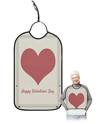 LEOKOTI Valentines Love Heart Adult Bibs for Eating, Waterproof Bibs with Food Catcher & Adjustable Snap Closure, Stripe Board Romantic Washable Clothing Protectors Adult Bibs for Elderly Women/Men