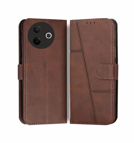Image of for Vivo Y39 5G Flip Cover Leather Finish | Inside TPU with Card Pockets | Wallet Stand | Complete Protection Flip Case Brown