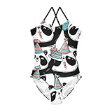 DIGTIA Girls' One-Piece Swimwear Happy Birthday Panda Swimsuit with Adjustable Sraps,Cross Back Design,Quick Dry Bathing Suits for Teen Girls 5-6T Cute Animals Pattern