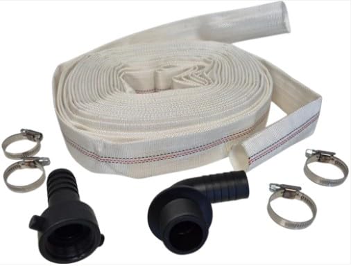 20M 2-Inch Lay Flat Lined Hose (8-24 BAR) with 4 Hose Clips + Female Thread Connector + Elbow Male Threaded Connector - Designed for efficient Water Transfer Applications.