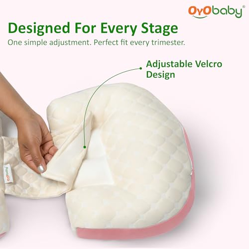 Image of OYO BABY Pregnancy Pillow H-Shape Adjustable Maternity Pillow | Velcro-Fit Belly & Back Support for Side Sleeping | Relieves Waist, Hip & Back Pain | Compact Pregnancy Support Pillow for Comfort- Pink
