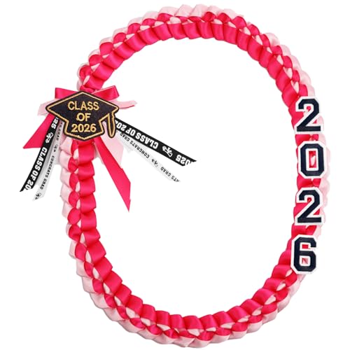FOMOMDI 2026 Graduation Honor Ribbon Leis Graduation Braided Necklace for College Student School Grad Party Supplies (Pink 2026)