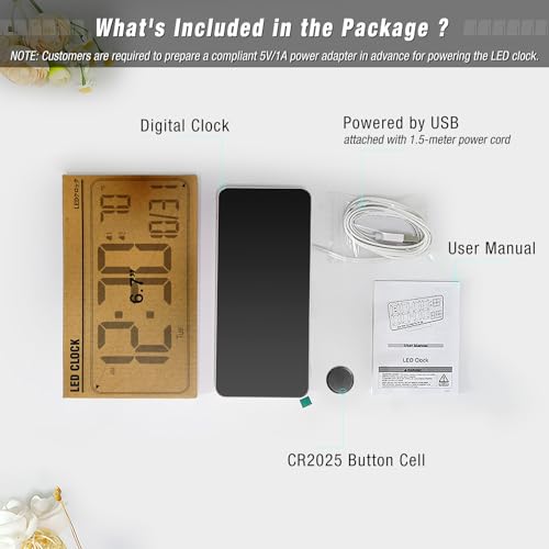 Image of KOSUMOSU Digital Alarm Clock for Bedroom,6.7in Small Digital Clock,Auto Dimming,Date,Day of Week,Seconds or Indoor Temp,LED Alarm Clocks for Living Room,White Desk Clocks for Bedrooms