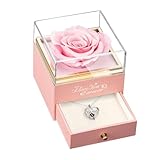 WILDLOVE Preserved Real Pink Rose with Mom Necklace - Gifts for Mothers Day, Christmas, Birthday Gifts for Mom - Long Lasting Forever Flowers Best Presents for Moms