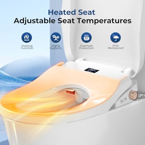 RUIFQ Bidet Toilet Seat Elongated, Electric Heated Seat with Instant Warm Water, Remote & Side Knob Control, Self-Clean Nozzle, Soft Close Lid, Night Light, Warm Air Dryer - Thumbnail 6