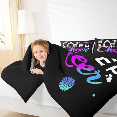 Image of Feelyou Cheerleading Comforter Set Toddler Size for Girls Boys Eat Sleep Cheer Comforter Gymnastics Dancing Lovers Bedding Set Cheer Sports Colorful Duvet Set Quilt 2Pcs