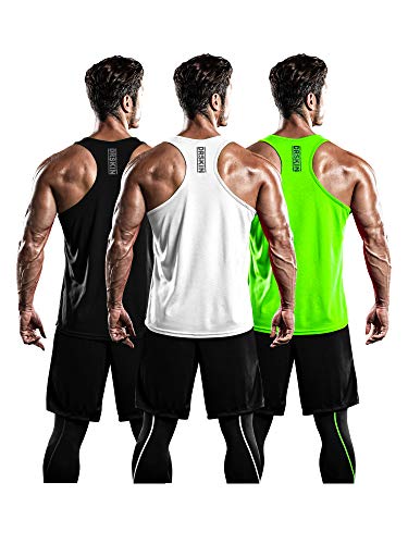 DRSKIN Men's 3 Pack Dry Fit Y-Back Gym Muscle Tank Mesh Sleeveless Top