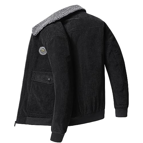 Mens Corduroy Lamb Wool Jacket Sherpa Fleece Lined Button Down Outwear Thick Casual Lapel Coat with Pockets for Fall Winter2