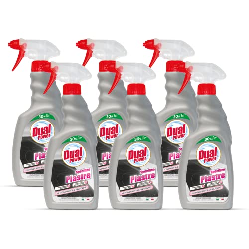 Dual Power, Pulitore Specifico Piastre, Detergente Ideale per la Pulizia delle Superfici in Vetroceramica, Sgrassa senza Fatica e Rispetta Tutte le Superfici Trattate, 6 Confezioni 500 ml