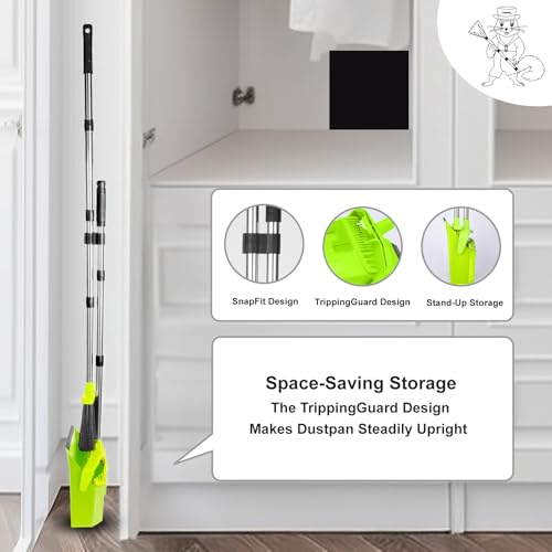 Image of Tiumso Upgrade Broom with Dustpan Combo Set, Broom and Dustpan Set with 51'' Long Handle, Large Upright Brooms and Dust Pans, ZeroGap Lip, Self-Cleaning Teeth for Lobby and Restaurant - Light Green