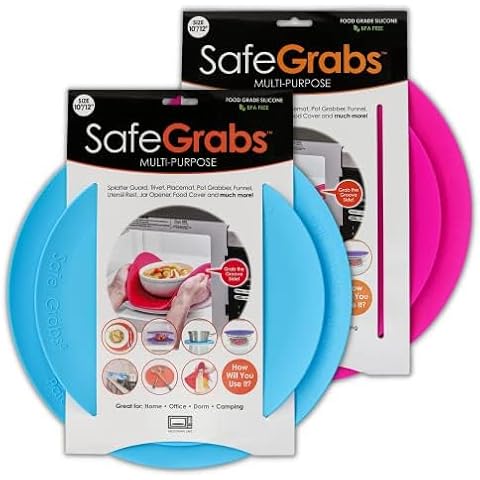 Safe Grabs: Multi-Purpose Silicone Original Microwave Mat as Seen on Shark Tank | Splatter Guard, Trivet, Hot Pad, Pot Holder, (BPA Free, Heat Resistant, Dishwasher Safe), Set of 2 (Blue & Pink) Cover