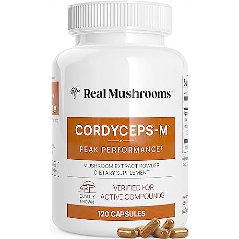 Real Mushrooms Cordyceps Capsules - Performance Mushroom Extract Supplement with Organic Militaris for Energy & Immune Support Vegan Supplement, Non-GMO, 120 Caps Cover