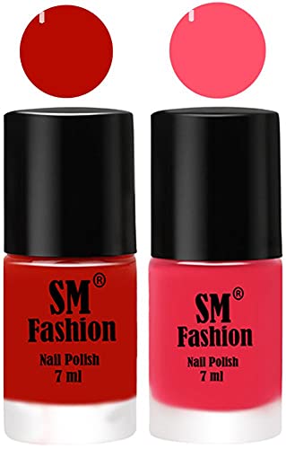 Image of Long Lasting Nail Polish | Nail Paint Combo 7 ml Each) - Set of 2 Red Orange-Dark Pink