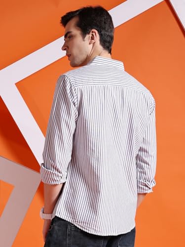 Image of The Indian Garage Co Men Slim Fit Striped Full Sleeves Cutaway Collar Casual Shirt