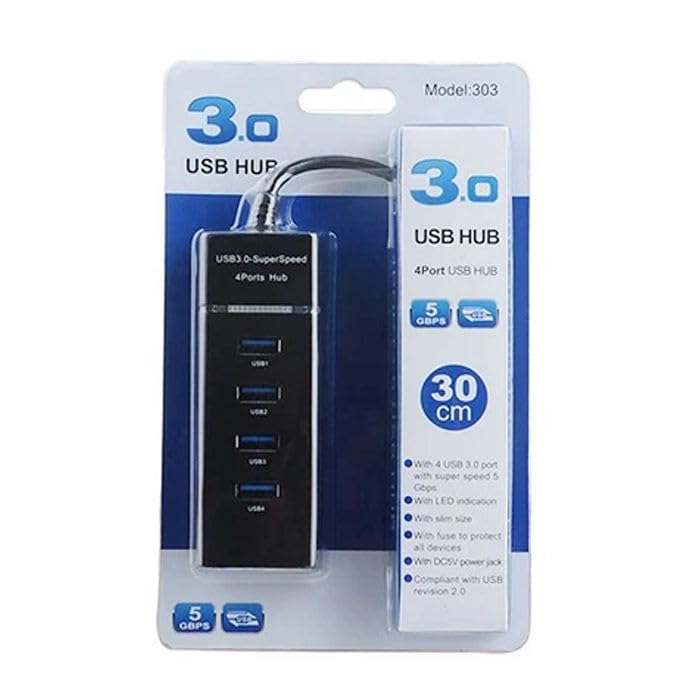 Image of 4-in-1 USB C & USB A HUB with USB 3.0 5Gbps High-Speed Port & Dual USB 2.0, Multiport USB Adapter with Smart Chip, Plug & Play, Aluminum Build| Universal for Laptop (4in1-USB-Black)