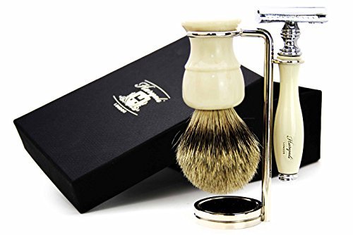Pure Sliver Tip Badger Hair Brush, DE Safety Razor & Brush/Razor Holder.