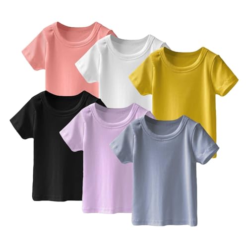 Generic Toddler Girl Solid Color T Shirt Knitted Striped Round Neck Short Sleeve for 1 to 7 Years 4t Top Girls