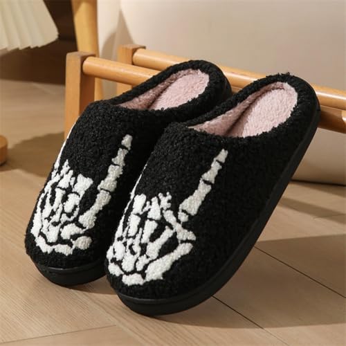 Halloween Slippers for Women Men Plush Fuzzy Slipper Foam Fur Lined Flip-Flops Holiday Indoor House Home Winter Warm Shoes Spooky Ghost Bats Smile Face Flip-Flops3
