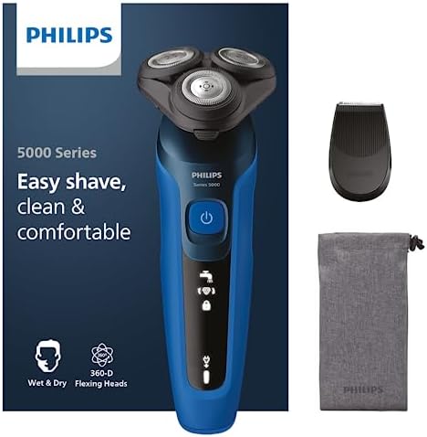 Philips Series 5000 Elektrischer Rasierer für Herren, Nass- und Trockenrasierer, Leistungsstarke & sanfte Rasur, SteelPrecision-Schersystem, flexible 360° Scherköpfe, 60 Min. Laufz