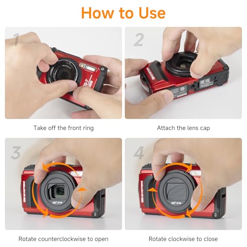 JJC LB-T01 Lens Cap Cover Protector for Olympus Tough TG Series, Rotate to Open or Close, ABS Plastic, Black