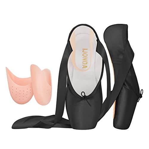 IJONDA Adult Ballet Pointe Shoes for Girls and Women with Toe Pads and Mesh Bag