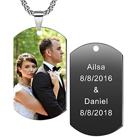 Pezebel Personalized Picture Necklace for Dad, Engraving Stainless Steel Dog Tag Pendant Necklace for Men Women, Customized Gift for Him Husband Cover