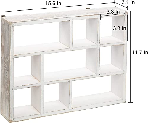 Image of Diamond Wood Arts 9-Slot Shelf Wood Wall Mountable & Freestanding Shelf for Table, Desk.Living Room,Kitchen,Children Room(Rustic White)