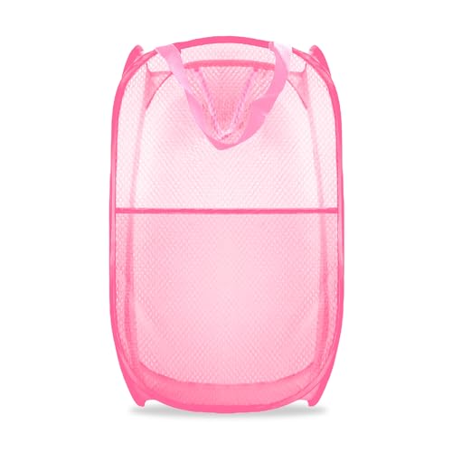 Buyongwant Collapsible Pop Up Laundry Hamper, Extra Large Mesh Foldable Laundry Basket, 28' x 16' x 16'(Pink)