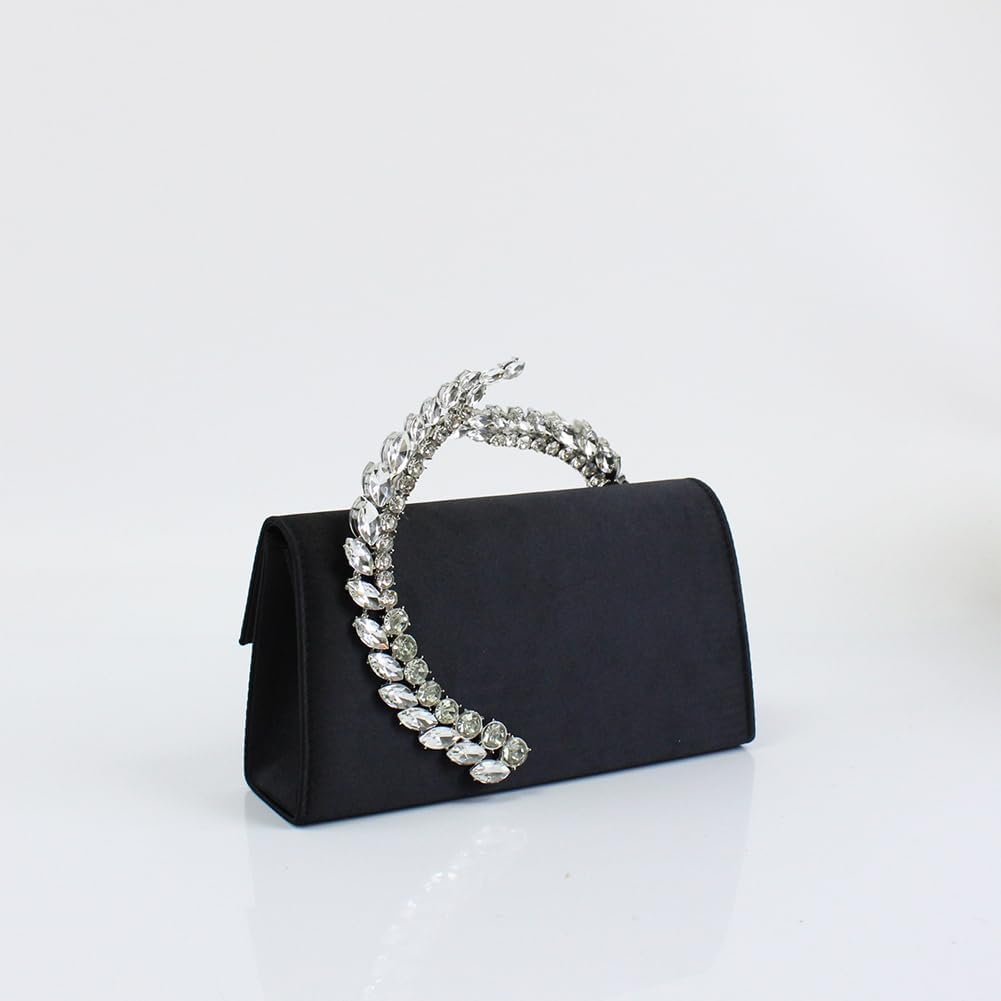 Women's Satin Evening Handbag Rhinestone Handle Clutch Purse Prom Bags Glitter Small Handbags for Party Wedding Prom