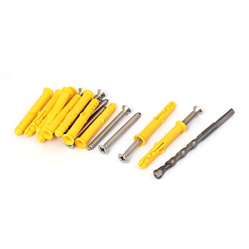 Aexit 10 Sets Screws & Bolts 8mmx60mm Plastic Frame Wall Expansion Anchor w Screws w Expansion Bolts Drill Bit