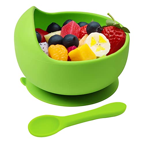 Image of Hoseay Baby Feeding Bowls and Spoons Silicone Toddler Weaning Set, Green