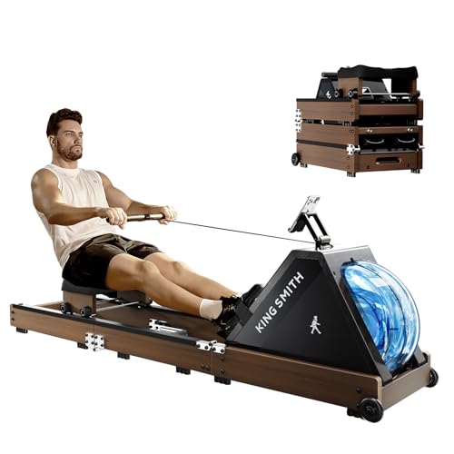 KINGSMITH Water Rowing Machines for Home, WR20 Foldable Row Machine, 331LB Weight Capacity, Water Rower Machine with LCD Monitor, App Supported and Comfortable Seat for Folding Water Rowers, Walnut