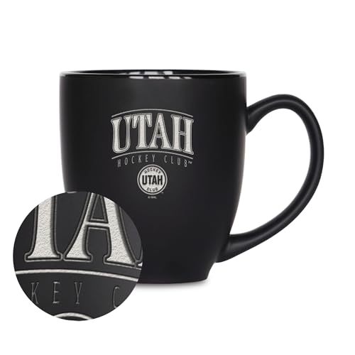 Rico Industries NHL Hockey Utah Hockey Club Tribute 15oz Laser Engraved Matte Black Ceramic Bistro Mug - for Hot or Cold Drinks