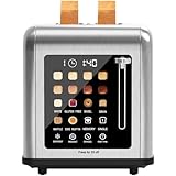 2 Slice Toaster Touch Screen, Stainless Steel Toasters Digital Timer 2 Slot Toasters, 8 Shade Settings 6 Bread Types for Bagel, Cancel, Defrost（Stainless Steel）