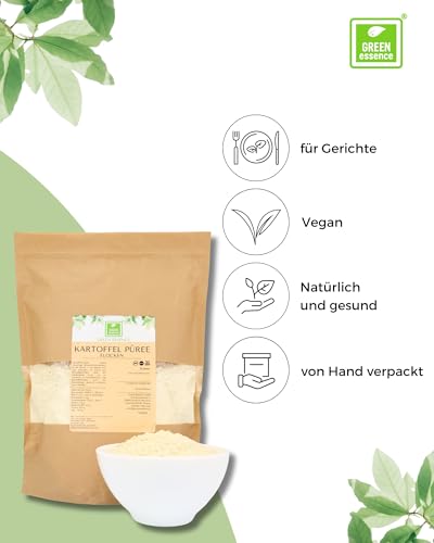 Kartoffelpüree aus hochwertigen Kartoffelflocken 500g - Ganz ohne Zusatzstoffe, für Menschen, 100% Natürlich, Vegan - leichte leckere Flocken Ideal zum Backen und für Suppen von Green Essence